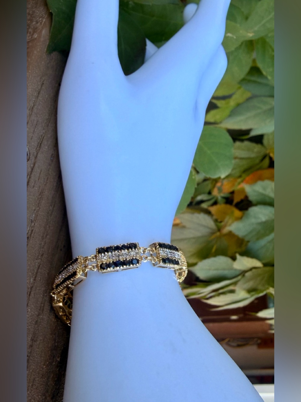 9.60 CTW Black Sapphire & 0.62 CTW Diamond Gold Bracelet